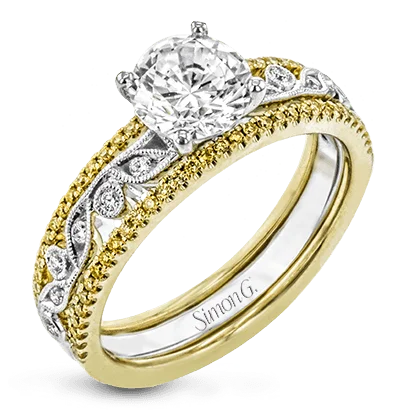 Tree Engagement Rings -Round-cut Engagement Ring & Matching Wedding Band in 18k Gold with Diamonds MR3058