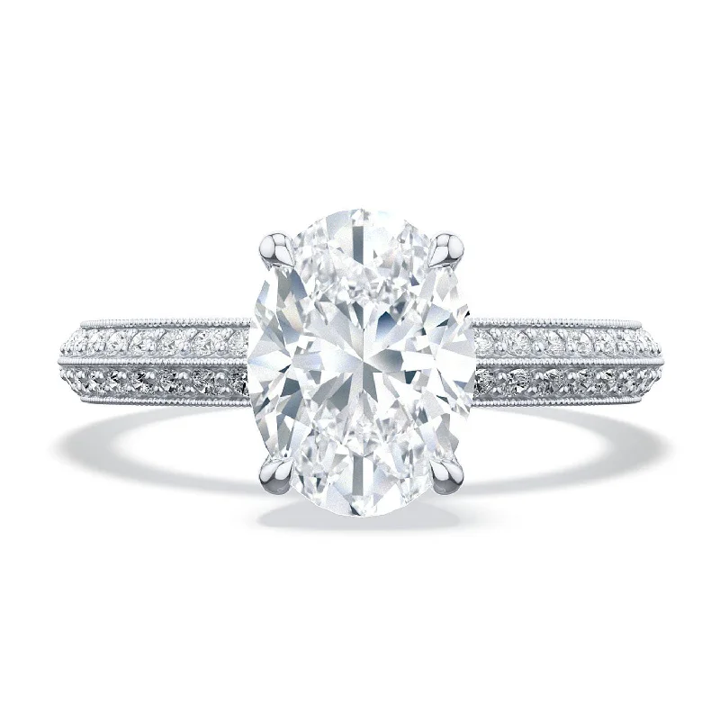 Round Cut Engagement Rings -Sculpted Crescent | Oval Solitaire Engagement Ring 2686ov85x65