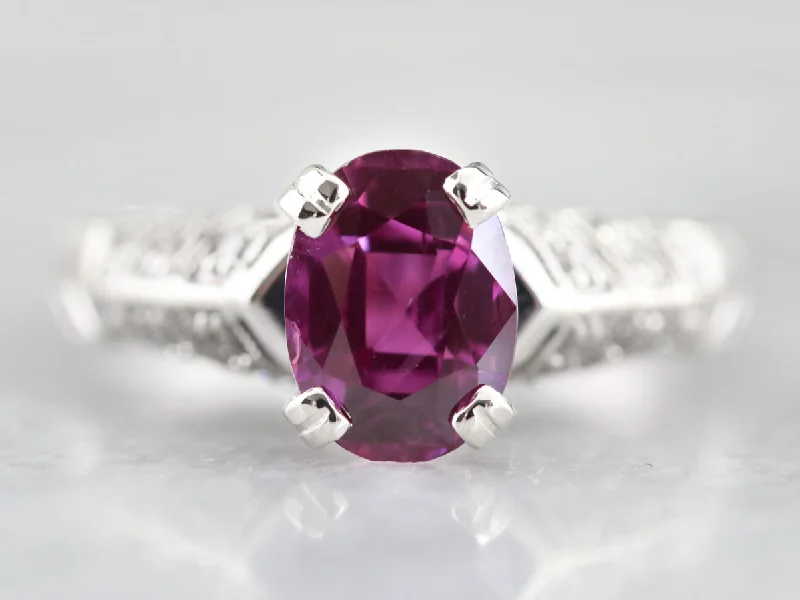 Curved Engagement Rings -Modern Pink Sapphire and Diamond Engagement Ring