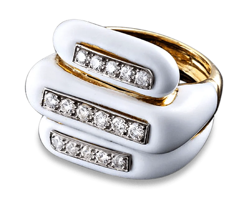 Fall Color Rings -David Webb White Enamel and Diamond Ring