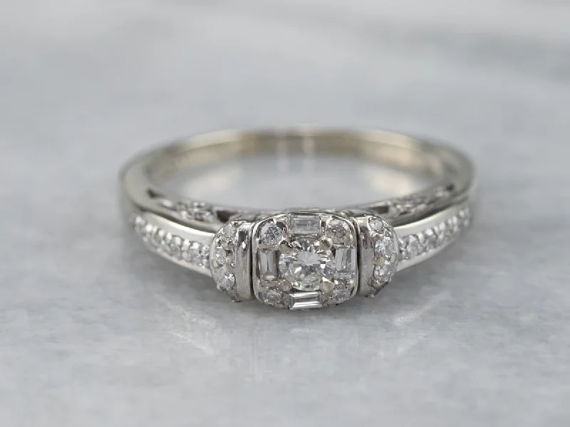 Knife-Edge Engagement Rings -Modern Diamond Halo Engagement Ring