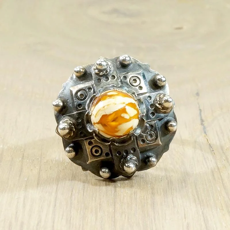 Dog Inspired Rings -Amber & Ornate Silver Mystery Ring