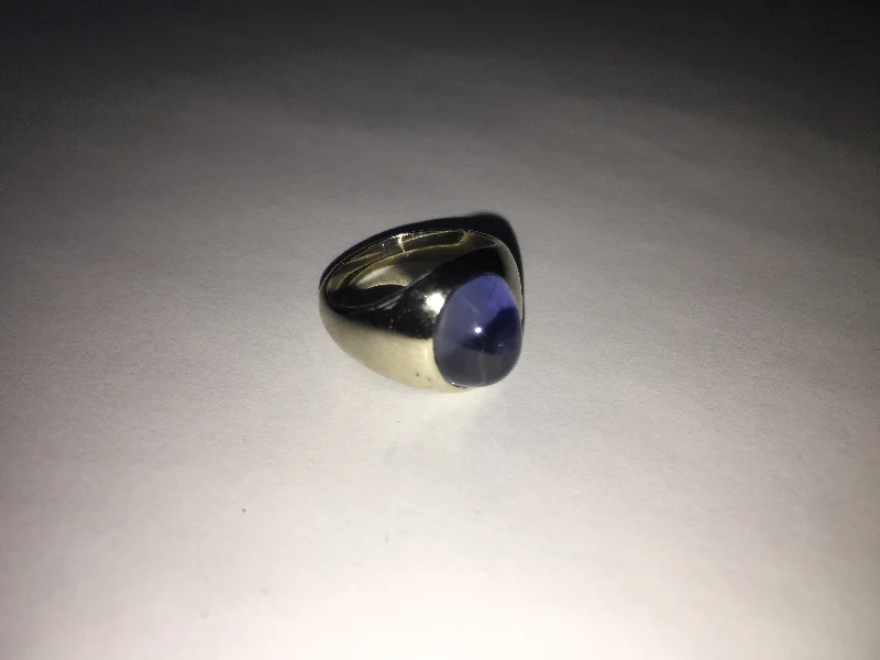 Quirky Gem Rings -Gorgeous Estate 14K White Gold Ceylon Cabochon Sapphire Band Ring