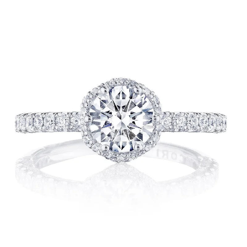 Three-Stone Engagement Rings -Petite Crescent | Round Bloom Engagement Ring HT2572RD65Y