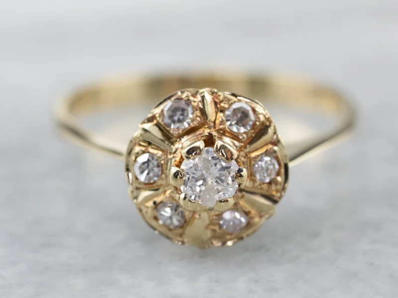 Cluster Engagement Rings -Vintage Diamond Halo Gold Engagement Ring