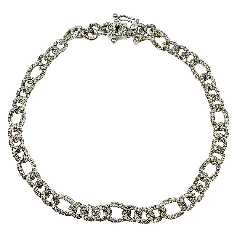 Ladies Adventure Bracelets -14K White Gold Diamond Figaro Bracelet