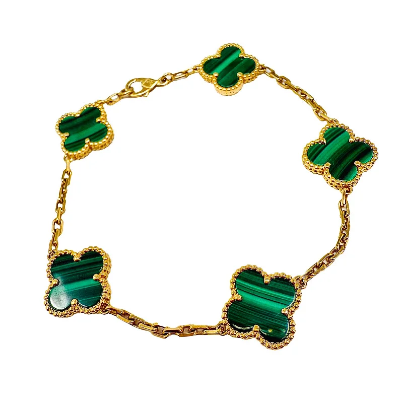 Ladies Victorian Bracelets -Van Cleef & Arpels Vintage Alhambra 5 Motifs Malachite Bracelet