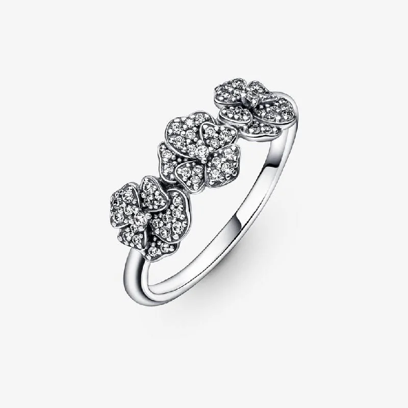 Cosmic Band Rings -PANDORA : Triple Pansy Flower Ring