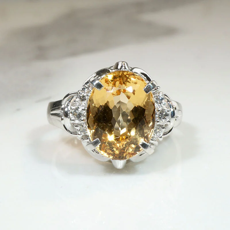 Glitter Accent Rings -Glorious Golden Topaz Cocktail Ring with Diamonds