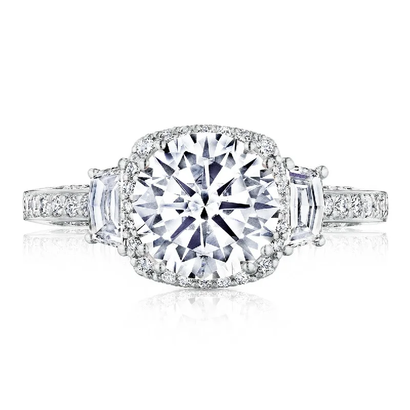 Sculptural Engagement Rings -Dantela | Round with Cushion 3-Stone Engagement Ring 2663CU8