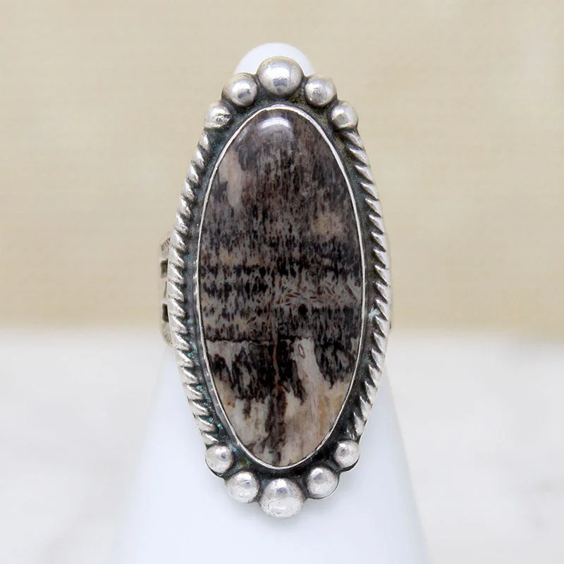 Onyx Band Rings -Dappled Agate in Rocker Stamped Silver Ring