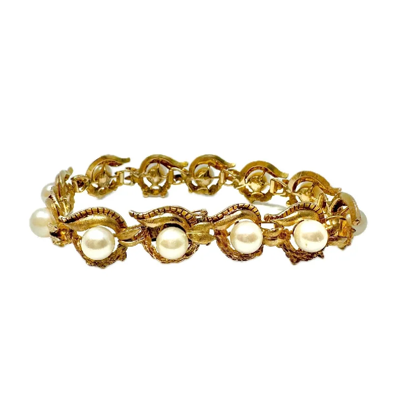 Ladies Thin Bracelets -14K Gold Vintage Bracelet with Pearls