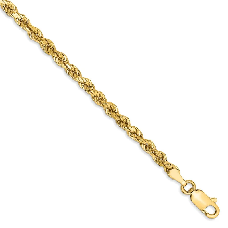 Ladies Minimalist Bracelets -3.25mm, 14k Yellow Gold, D/C Solid Rope Chain Anklet or Bracelet