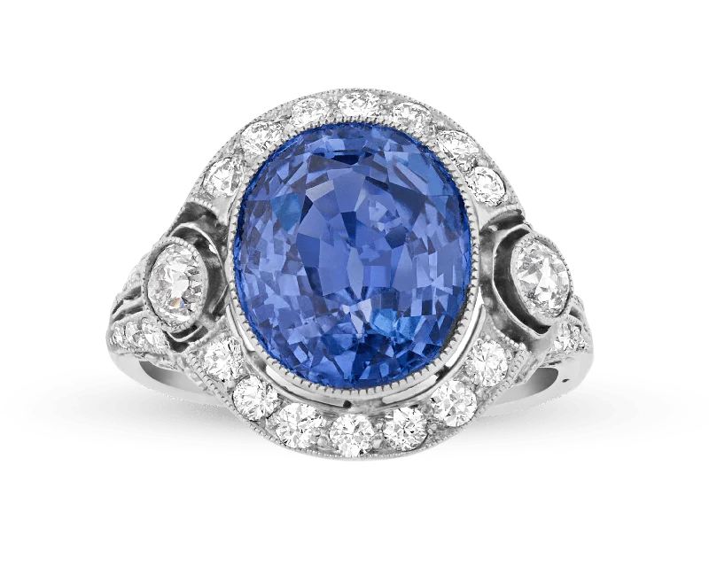 Retro Style Rings -Art Deco Ceylon Sapphire Ring, 9.50 Carats