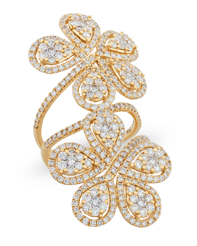 Signet Style Rings -Diamond Flower Ring, 3.20 carats