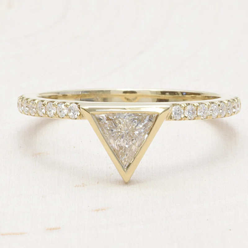 Symmetrical Engagement Rings -14K Yellow Gold Triangle Diamond Engagement Ring