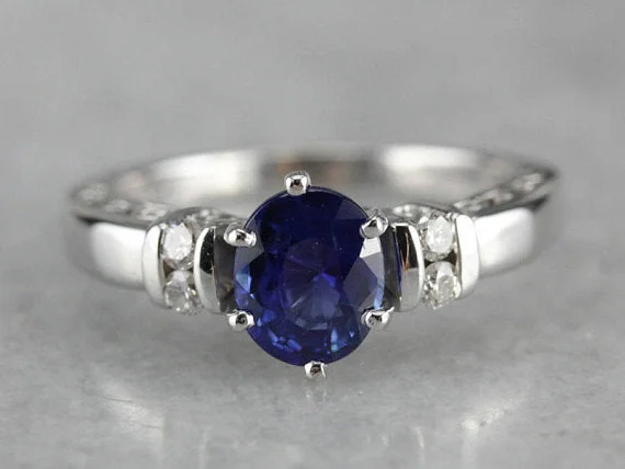 Knife-Edge Engagement Rings -Sapphire and Diamond Engagement Ring