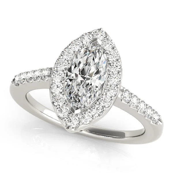 Low-Profile Engagement Rings -14K Halo Marquise Engagement Ring