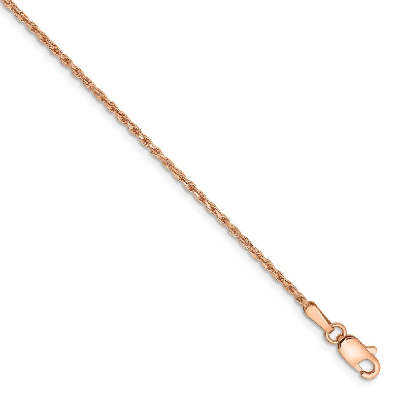 Ladies Signature Bracelets -1.5mm, 14k Rose Gold, Diamond Cut Solid Rope Chain Anklet or Bracelet