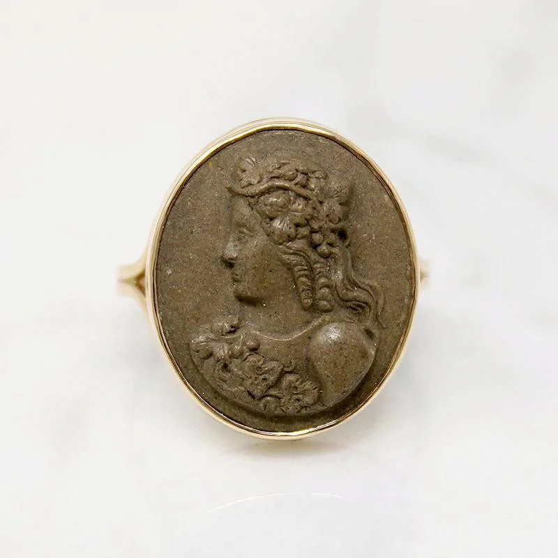 Rural Style Rings -Goddess of Wine Antique Lava Cameo in Gold Ring