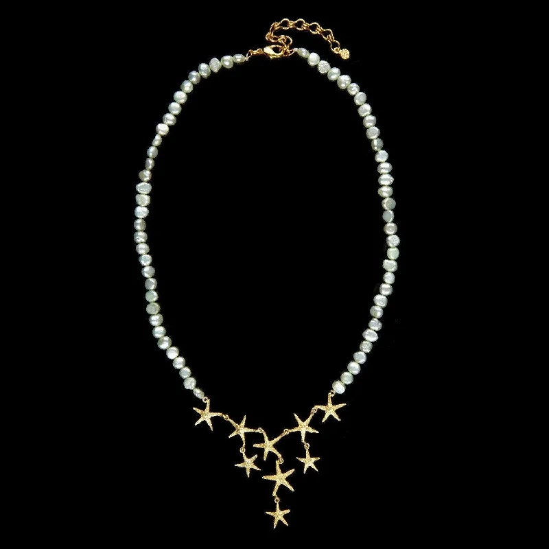 Ladies Necklaces Bold Statement-Petite Starfish Pearl Contour Necklace