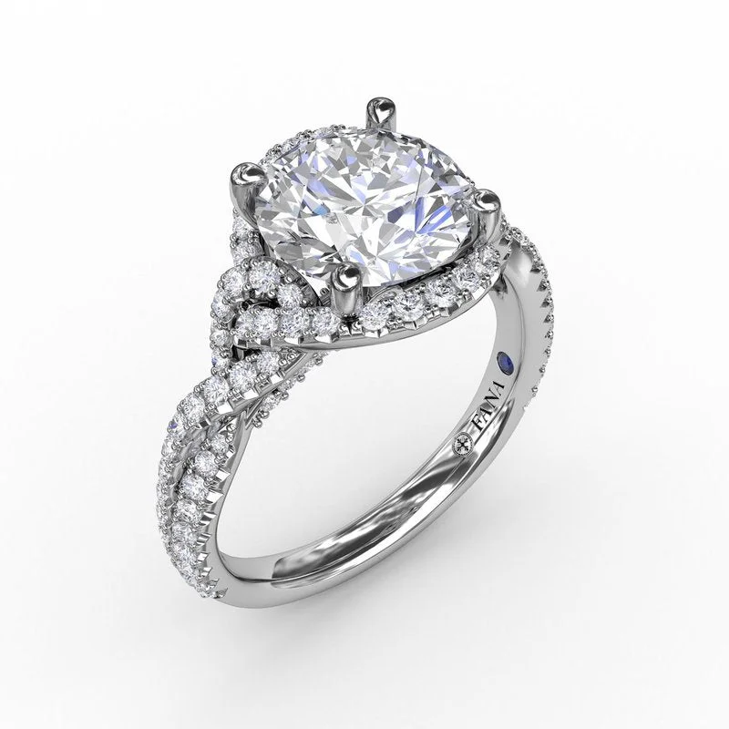 Heart-Shaped Engagement Rings -Contemporary Round Diamond Halo Engagement Ring With Twisted Shank S3266