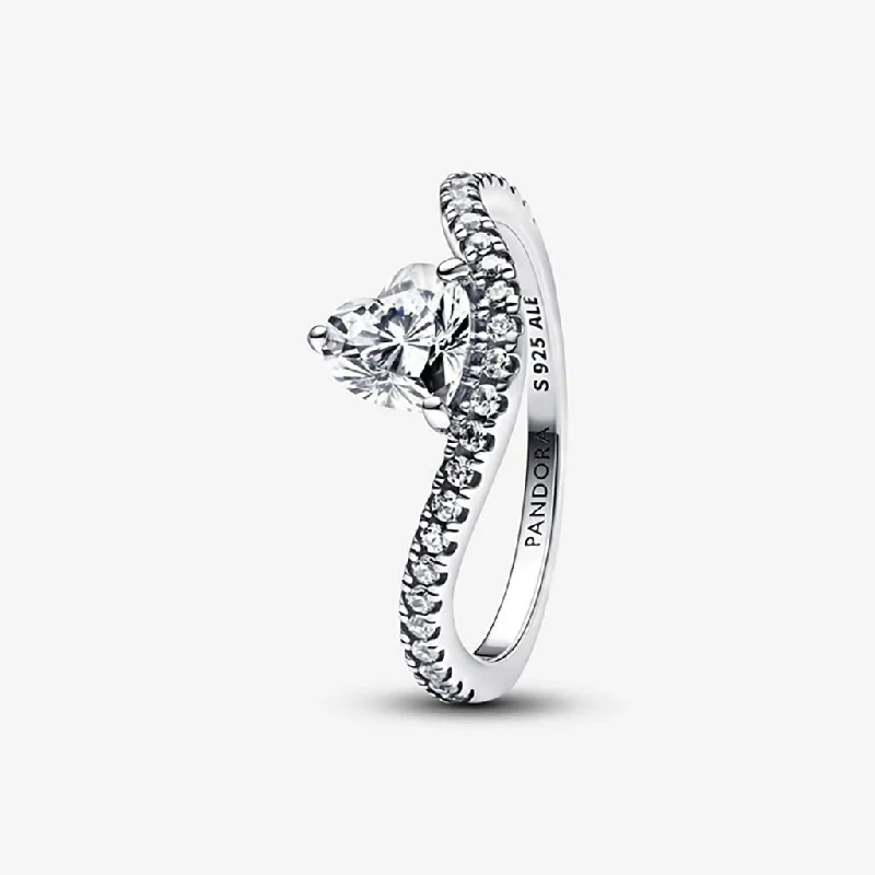 Affordable Fashion Rings -PANDORA : Wavy Pavé Heart Ring