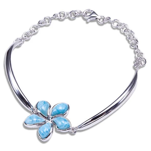 Ladies Club Bracelets -Larimar Plumeria Sterling Silver Bracelet