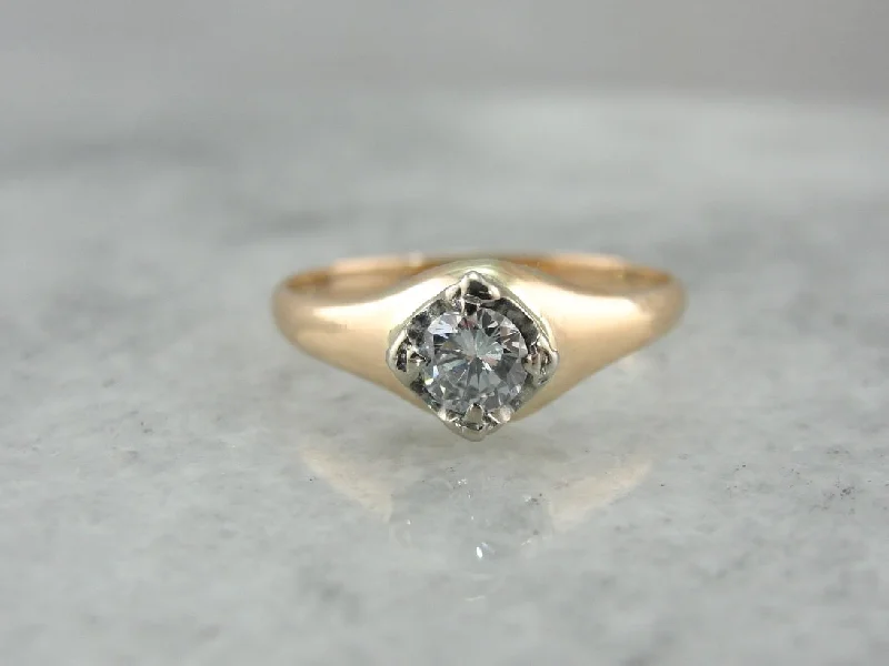 Silver Engagement Rings -Antique Diamond Solitaire, Antique Engagement Ring with Simple Style