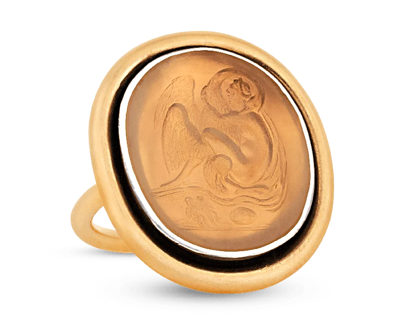 Name Carved Rings -Leda and the Swan Intaglio Ring, 18th Century