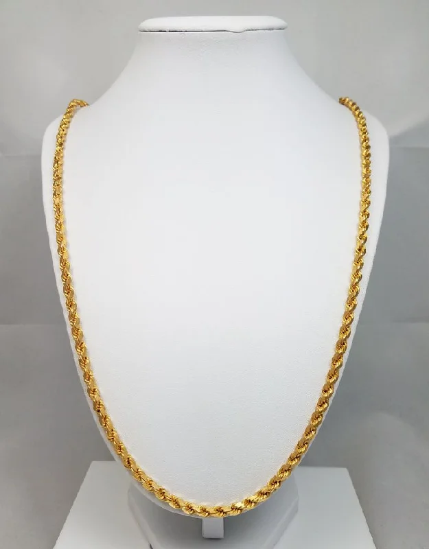 Ladies Necklaces for Special Moments-Stylish 27.75" Solid 22k Yellow Gold Diamond Cut Rope Chain Necklace