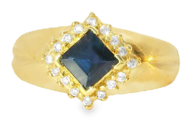 Turquoise Inlay Rings -Beautiful Estate 14K Yellow Gold Sapphire Diamond Band Ring