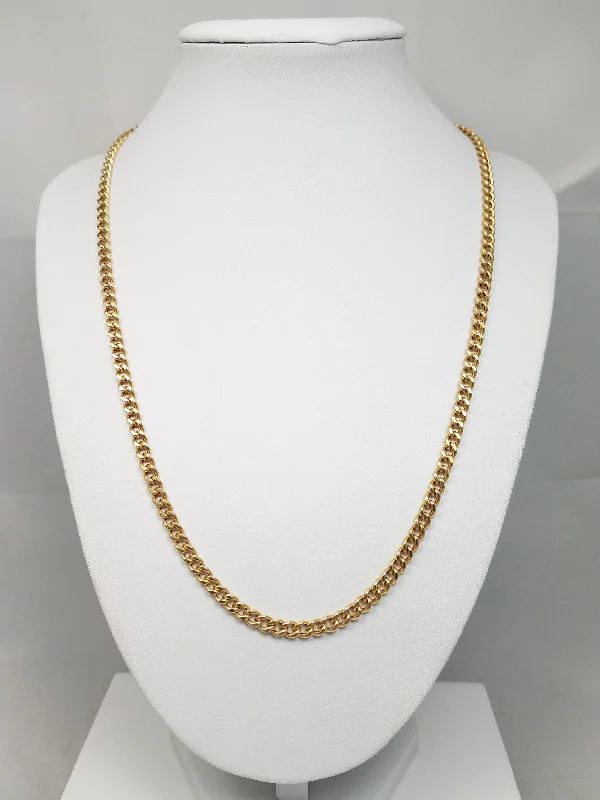 Ladies Necklaces with Green Zoisite-Sporty 20.5" 14k Yellow Gold Hollow Curb Link Chain Necklace