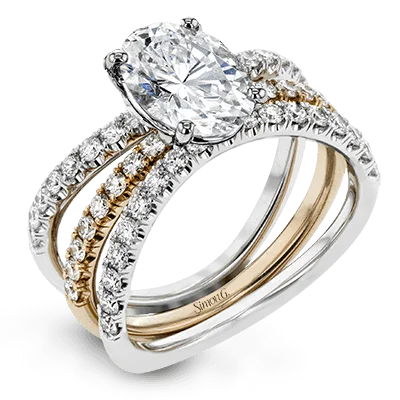 Small Engagement Rings -Oval-cut Engagement Ring & Matching Wedding Band in 18k Gold with Diamonds LR1083-OV