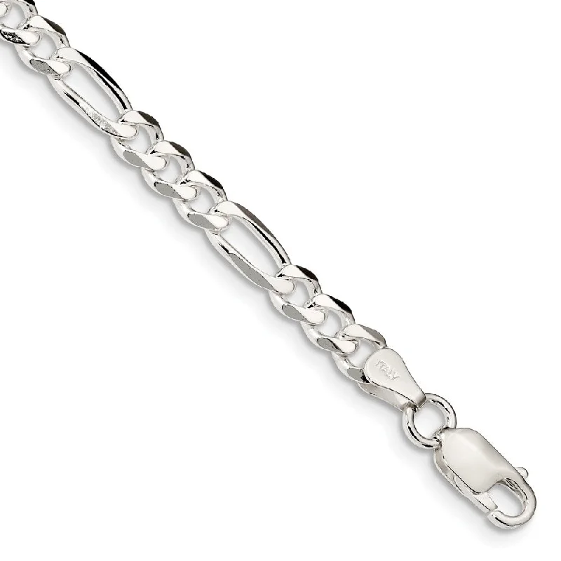 Ladies Spring Bracelets -Sterling Silver 5.25mm Solid Figaro Chain Bracelet or Anklet, 9 Inch