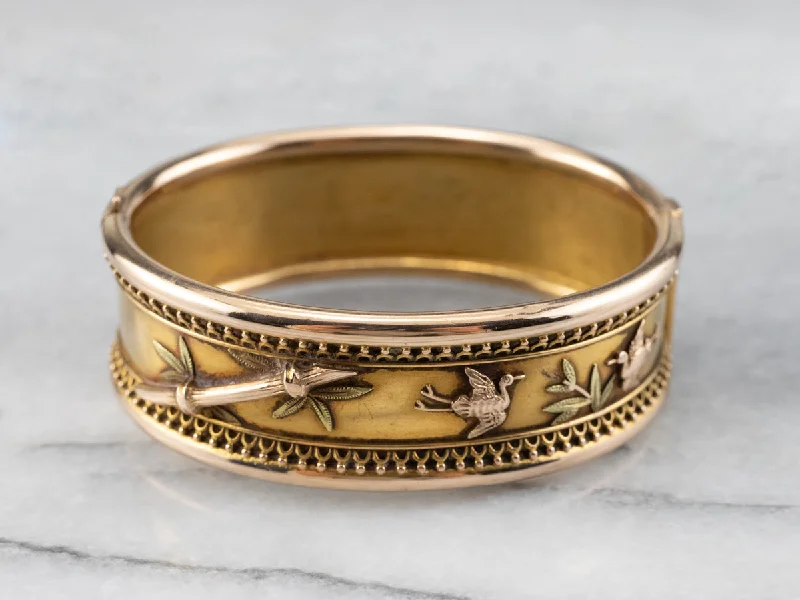 Ladies Minimal Bracelets -Antique Japonisme Gold Bangle Bracelet