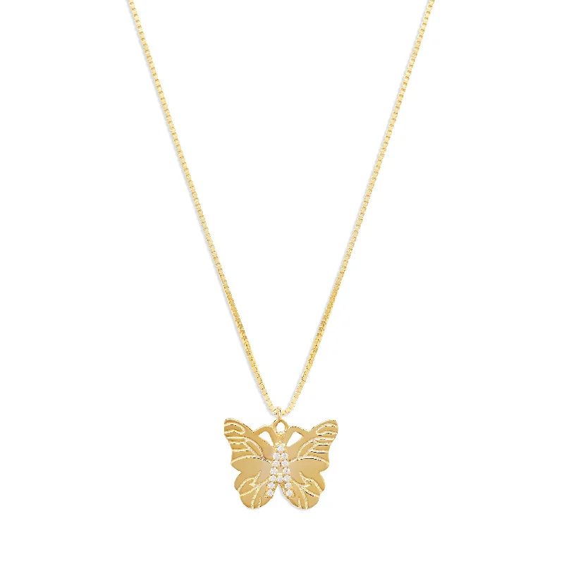 Ladies Necklaces with Square Charm-THE BUTTERFLY INITIAL PENDANT NECKLACE