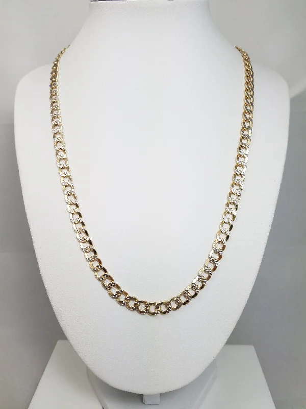 Ladies Necklaces for Dance Night-Sporty 20" 10k Two Tone Gold Hollow Curb Link Chain Necklace