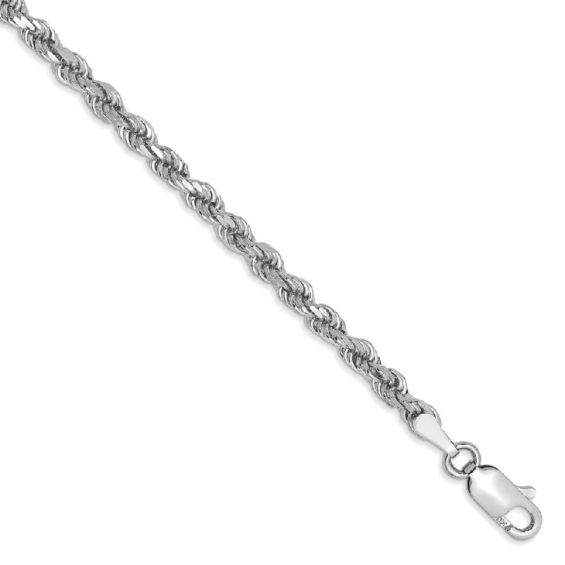 Ladies Adventure Bracelets -3mm, 14k White Gold, Diamond Cut Solid Rope Chain Anklet or Bracelet