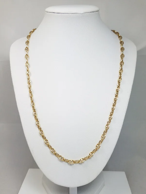 Ladies Necklaces with Rose Tourmaline-Sporty 21.5" Solid 14k Yellow Gold Fancy Mariner Link Chain Necklace Italy