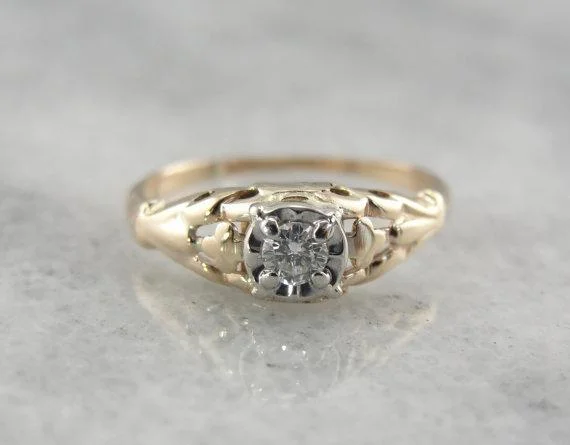 Oxidized Engagement Rings -1940's Diamond Two Tone Gold Engagement Ring