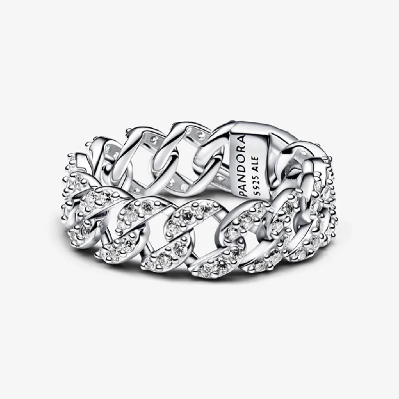 Stainless Steel Band Rings -PANDORA : Pavé Cuban Chain Ring