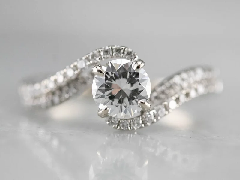 Matte Engagement Rings -Round Brilliant Diamond Bypass Engagement Ring