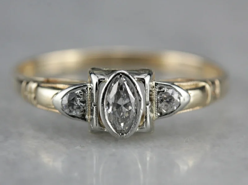 Everyday Engagement Rings -Retro Marquise Diamond Engagement Ring