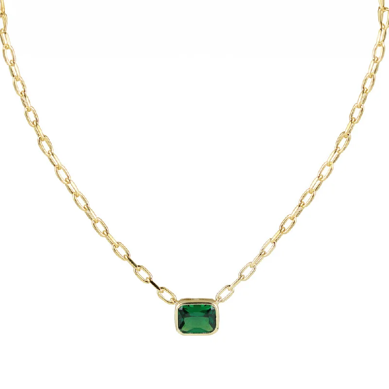 Ladies Necklaces with Custom Charms-THE GREEN EMERALD REDA LINK NECKLACE