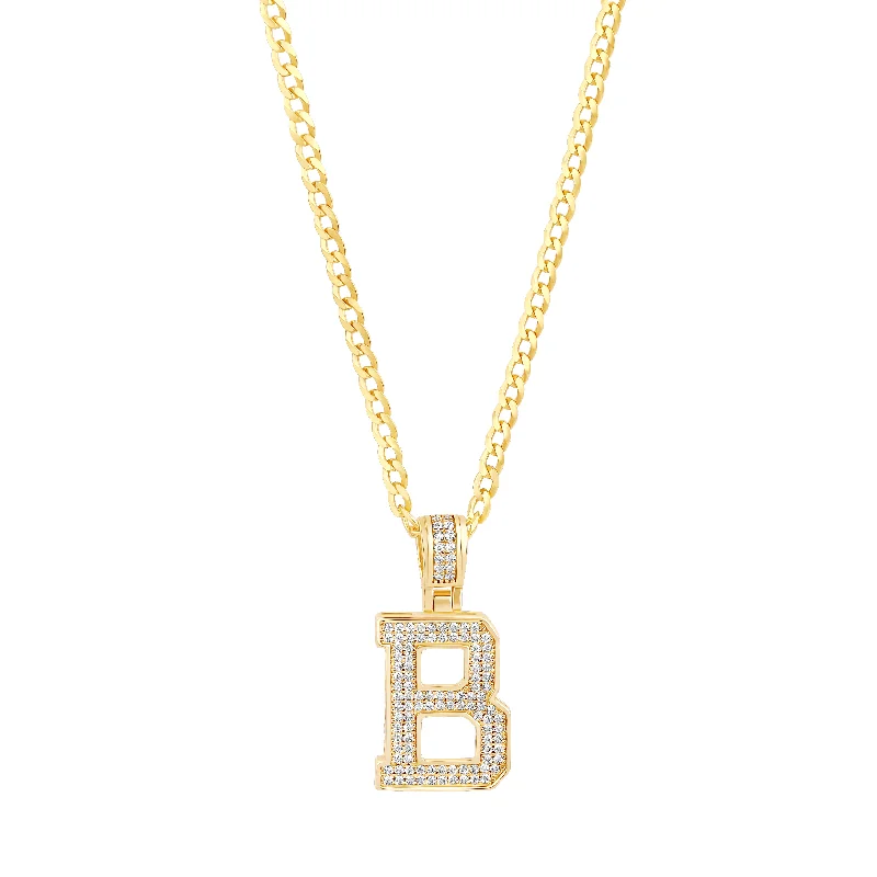 Ladies Necklaces with Yellow Xenotime-THE ICED OUT VARSITY LETTER PENDANT NECKLACE