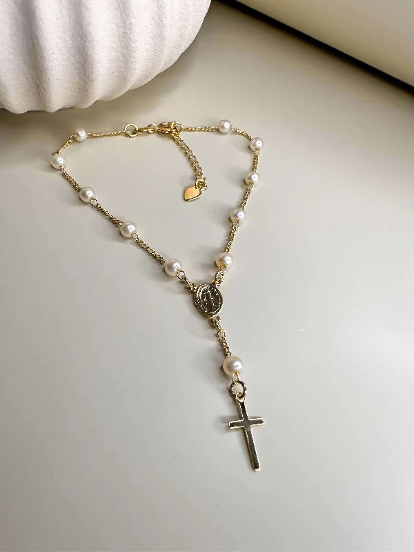 Ladies Custom Bracelets -Velani Pearl Rosary Bracelet