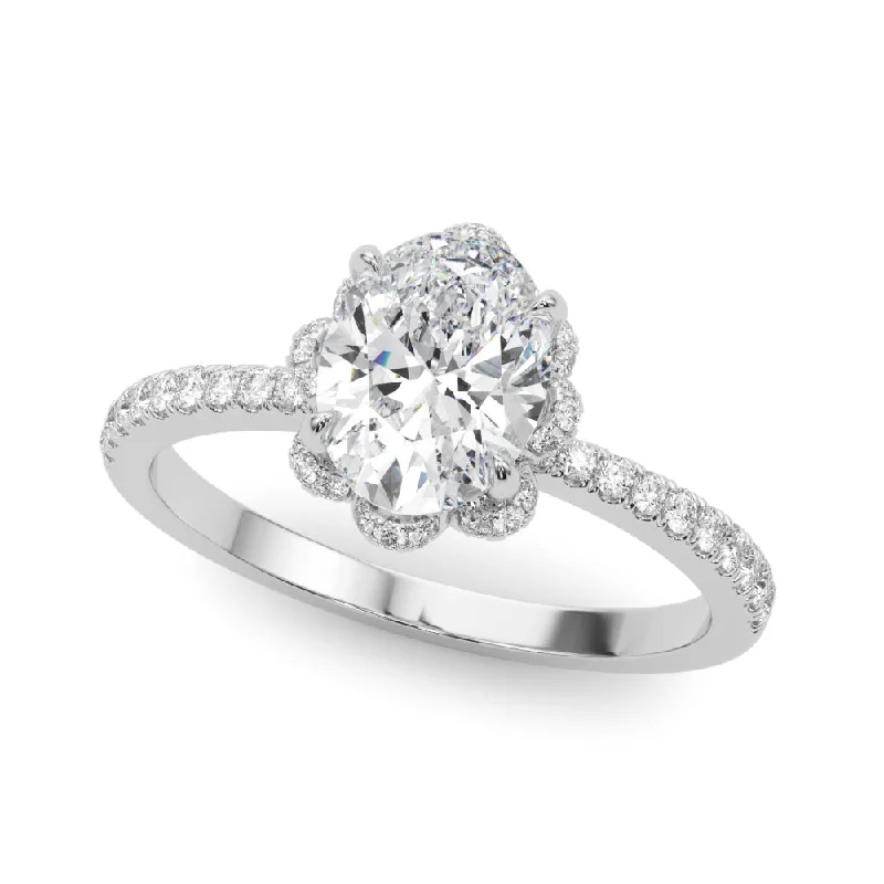 Chunky Engagement Rings -14K Oval Halo Engagement Ring