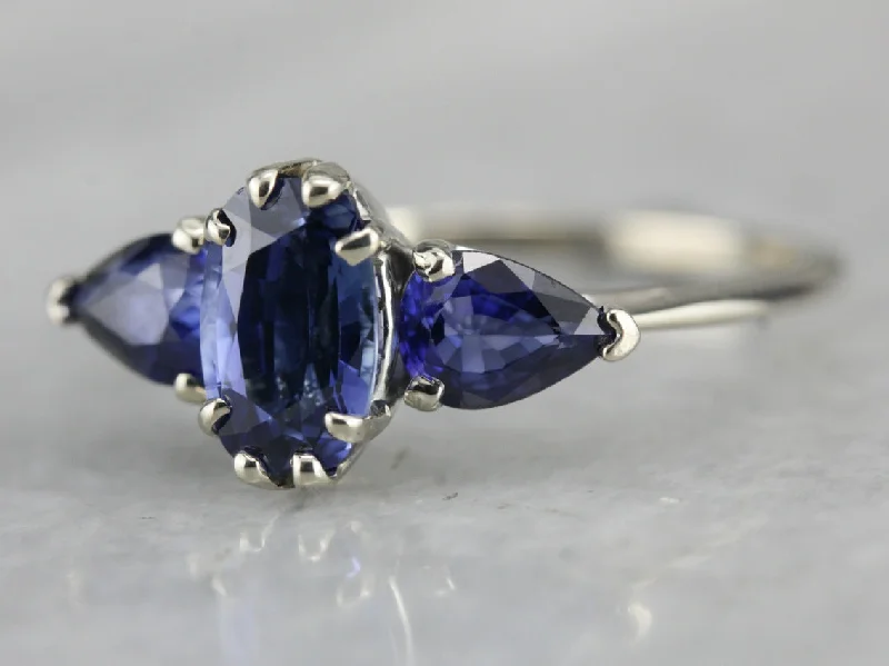 Flashy Engagement Rings -Modern Triple Sapphire White Gold Engagement Ring