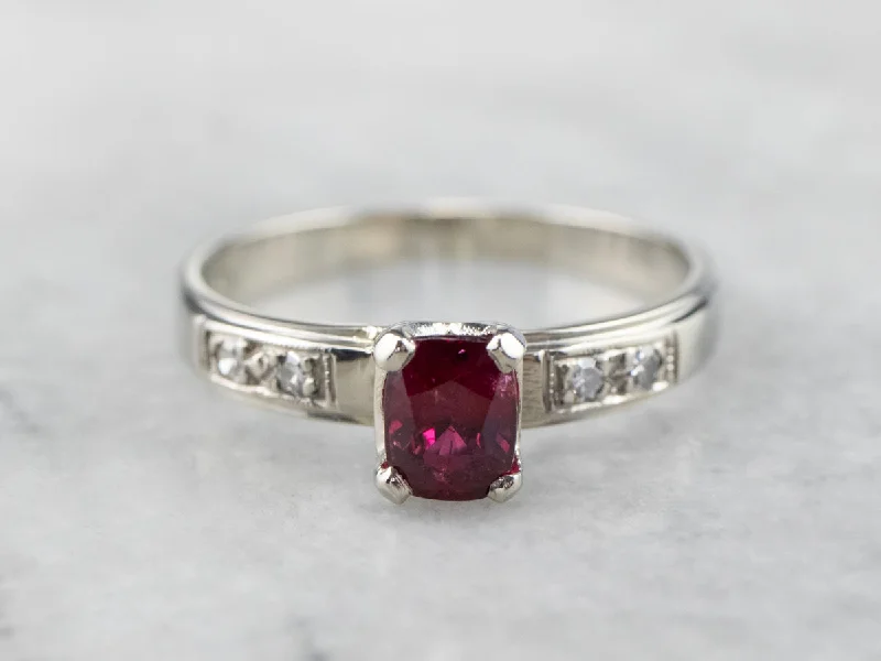 Twisted Band Engagement Rings -Ruby Diamond White Gold Engagement Ring